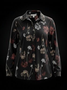 Carolyn Taylor Black Floral Print Long Sleeve Button-Up Blouse - Size Small